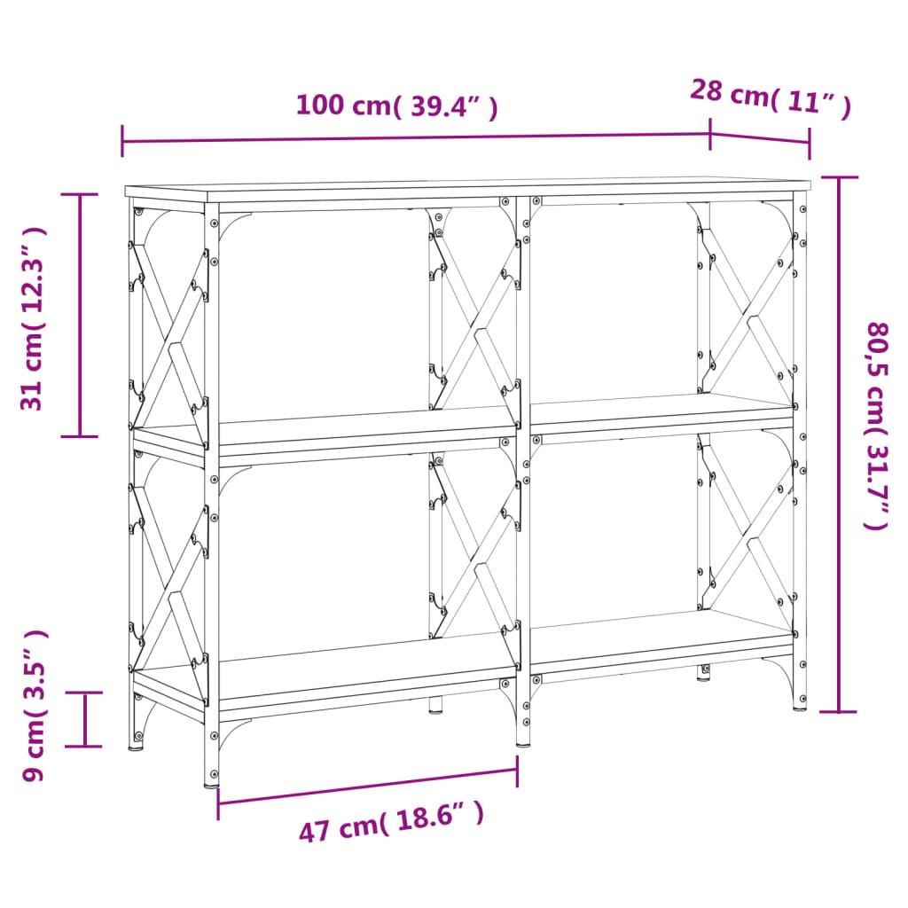 vidaXL Mesa consola madera de ingeniería gris Sonoma 100x28x80,5 cm