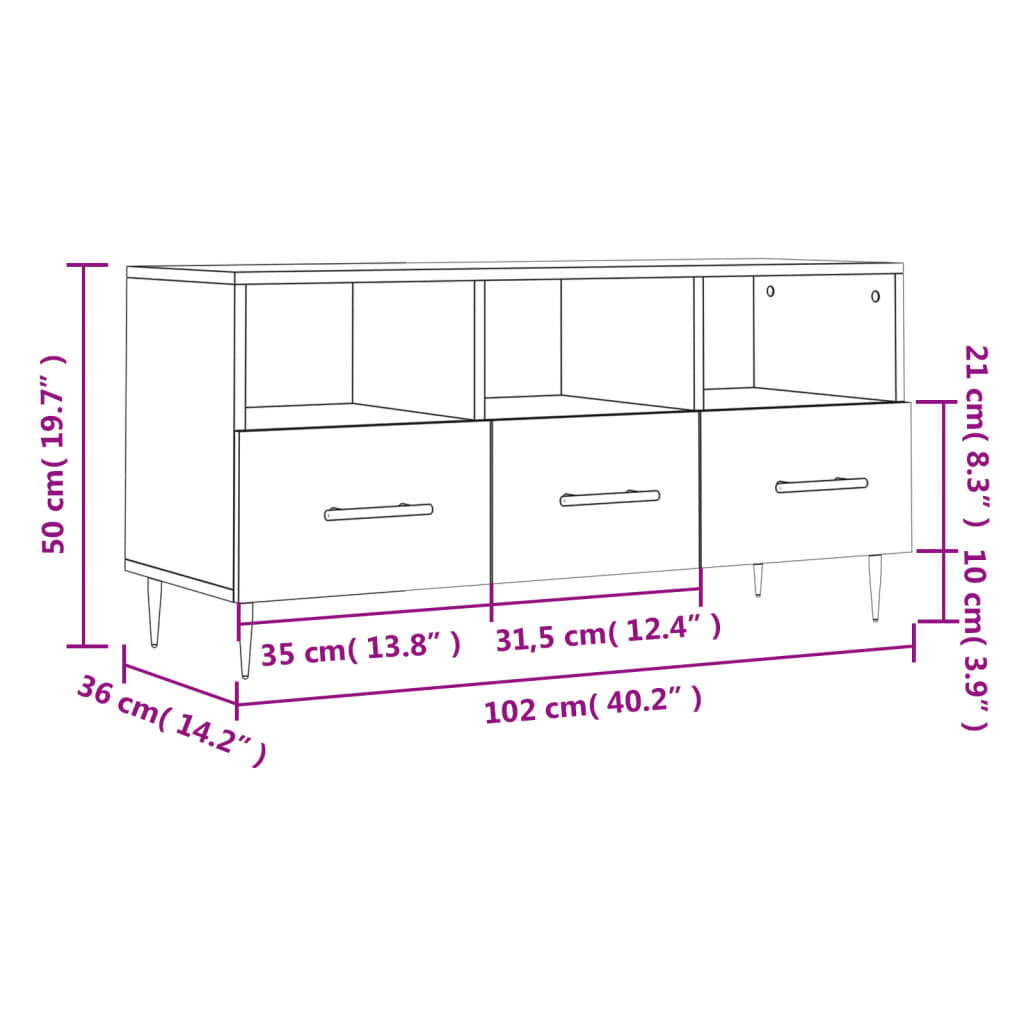 vidaXL Mueble de TV madera contrachapada blanco brillo 102x36x50 cm