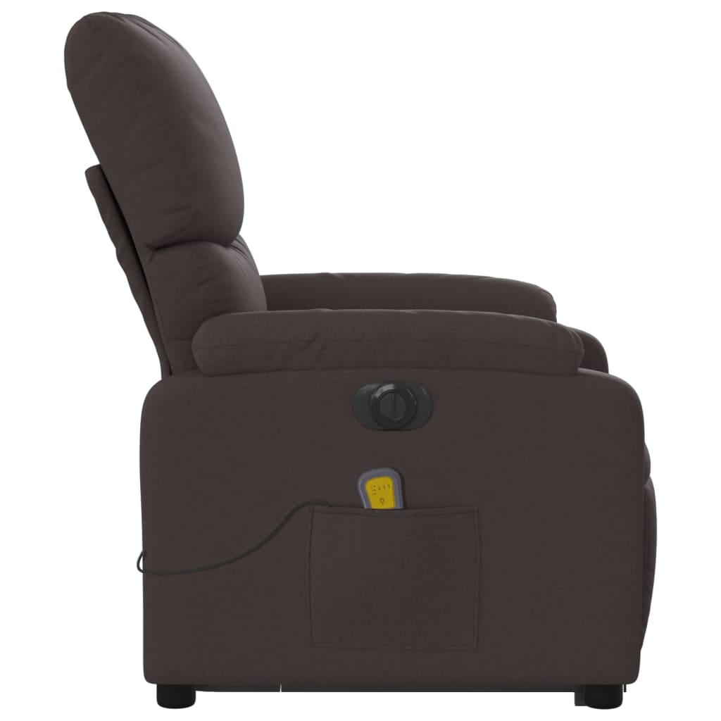 vidaXL Sillón masaje eléctrico reclinable elevable tela marrón oscuro