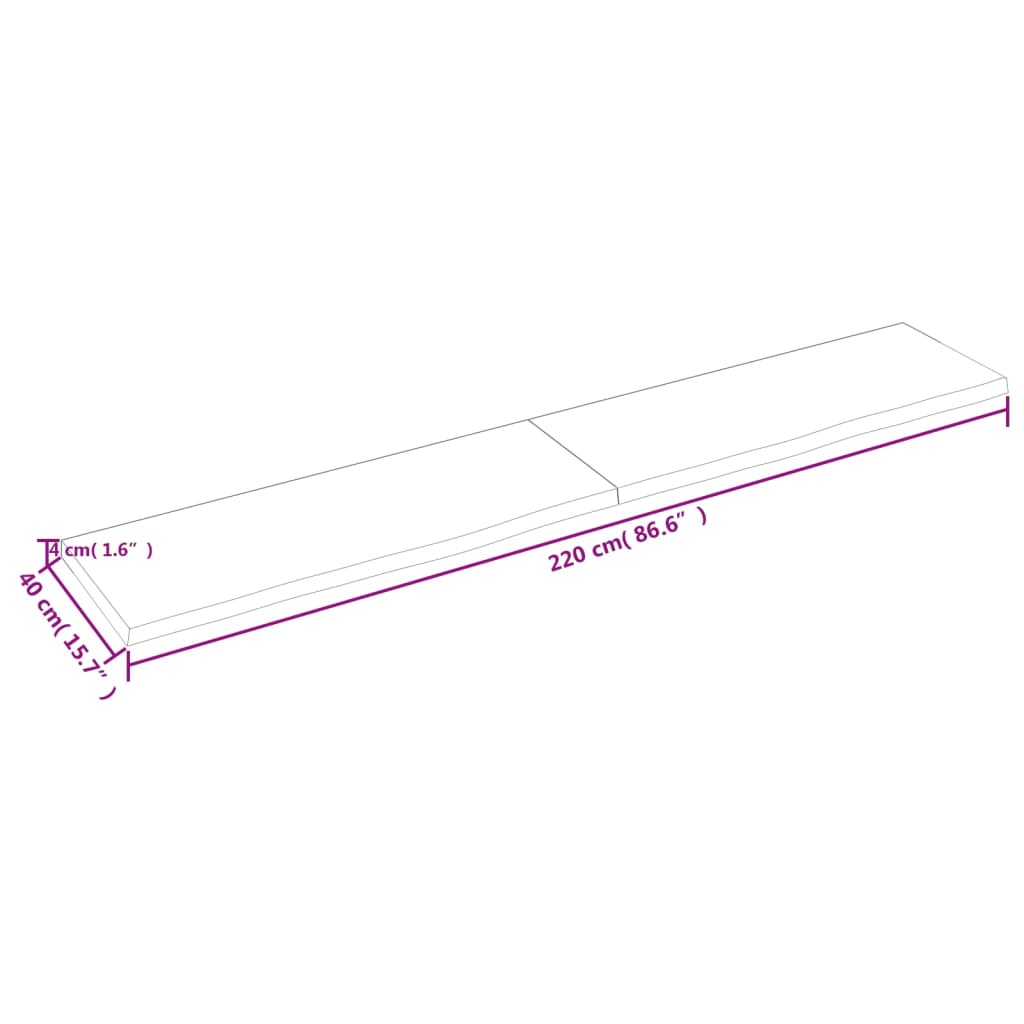 vidaXL Tablero mesa madera roble tratada marrón claro 220x40x(2-4) cm