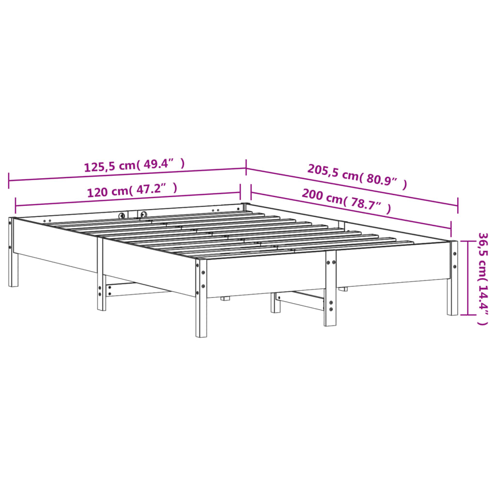 vidaXL Cama sin colchón madera maciza de pino marrón cera 120x200 cm