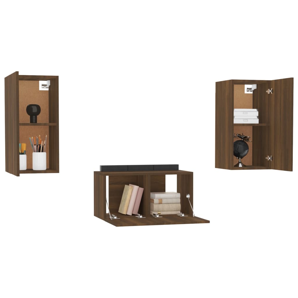 vidaXL Set de muebles para TV 3 pzas madera contrachapada roble marrón