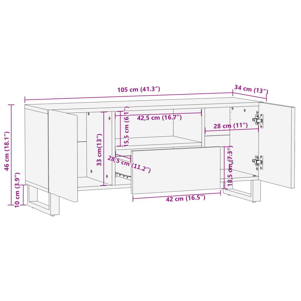 vidaXL Mueble de TV madera maciza de mango 100x34x46 cm