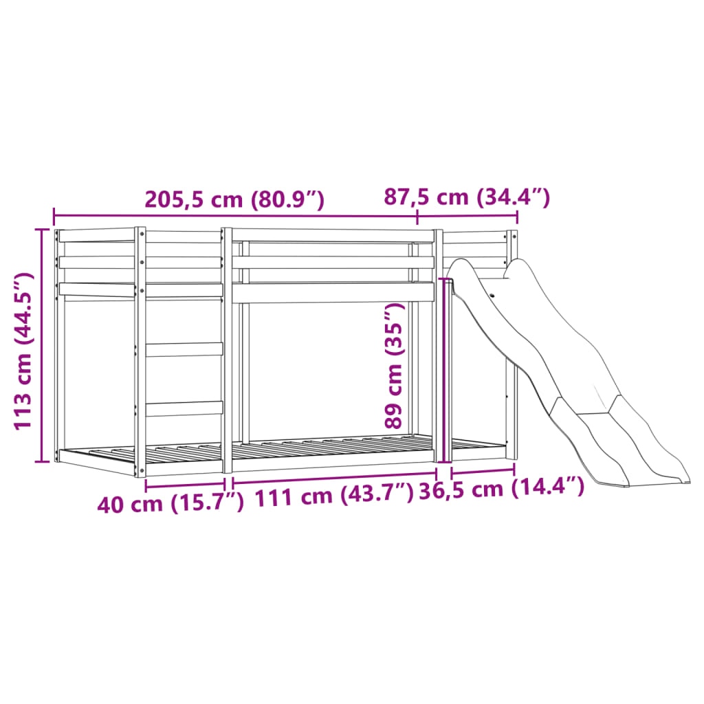 vidaXL Litera con tobogán y cortinas rosa 80x200 cm