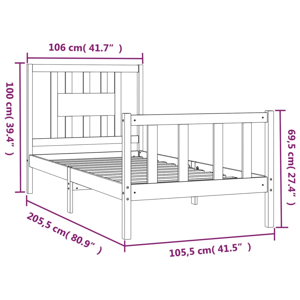 vidaXL Estructura de cama con cabecero madera de pino gris 100x200cm