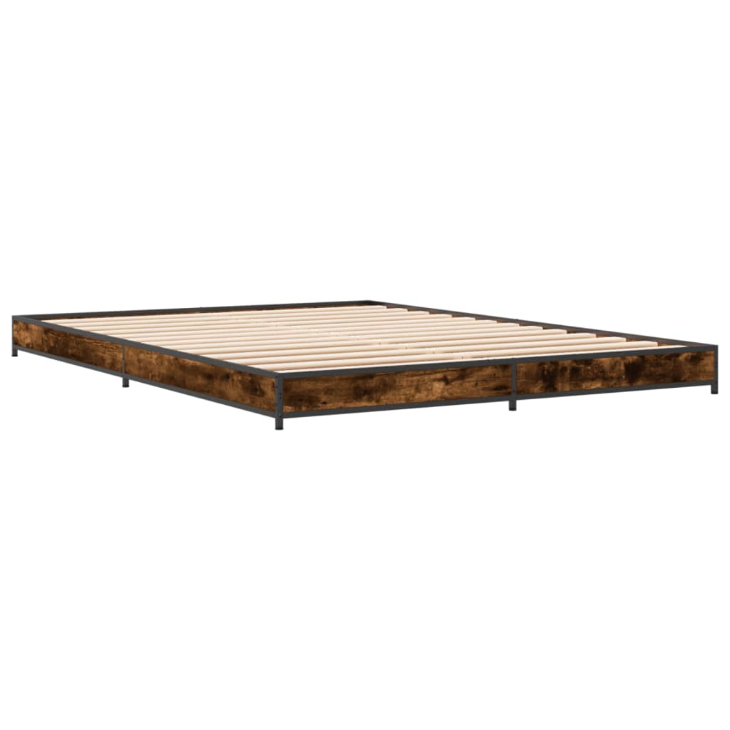 vidaXL Estructura cama madera ingeniería metal roble ahumado 140x190cm