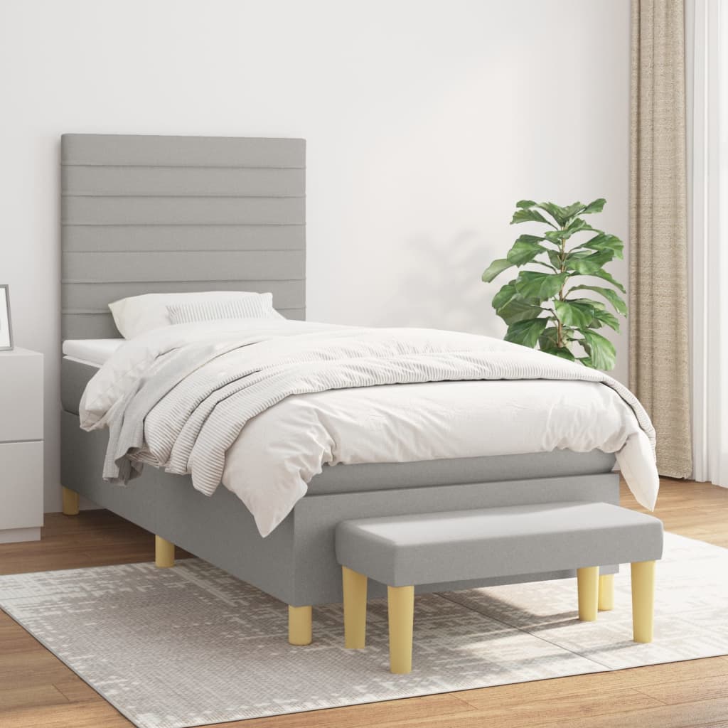 vidaXL Cama box spring con colchón tela gris claro 90x190 cm