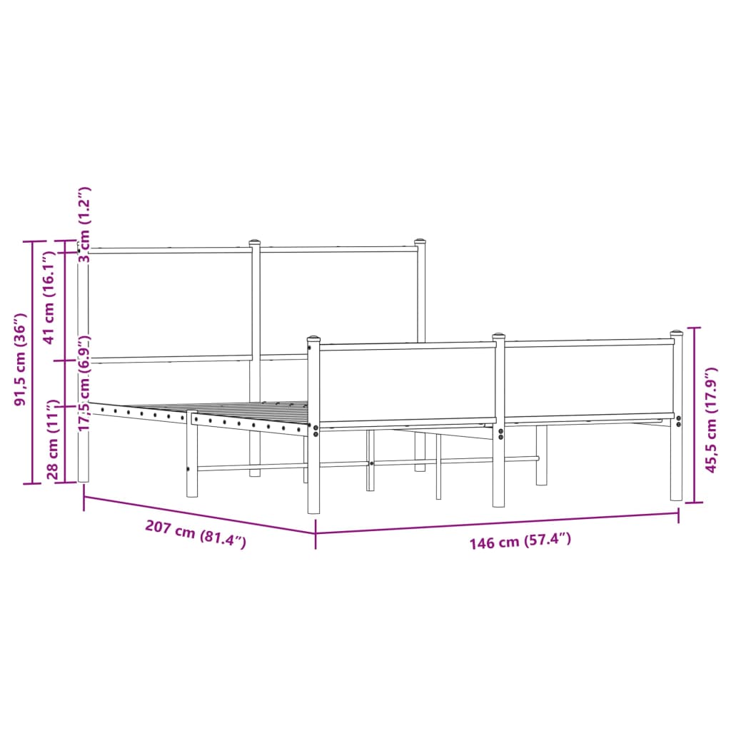 vidaXL Estructura de cama sin colchón metal marrón roble 140x200 cm