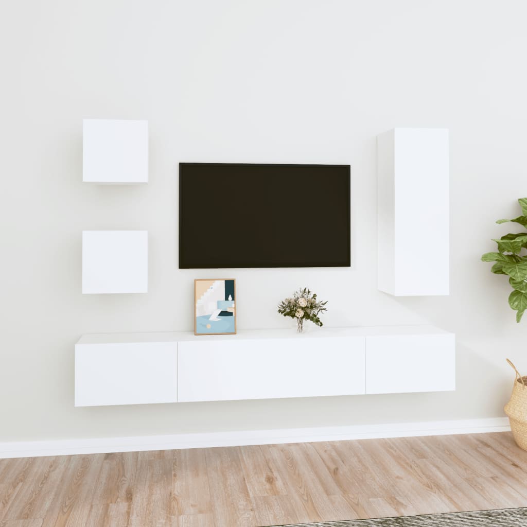 vidaXL Set de muebles para TV 5 piezas madera contrachapada blanco