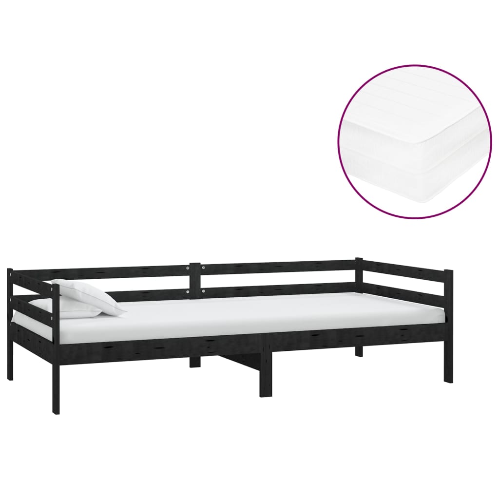 vidaXL Sofá cama con colchón madera de pino maciza negro 90x200 cm