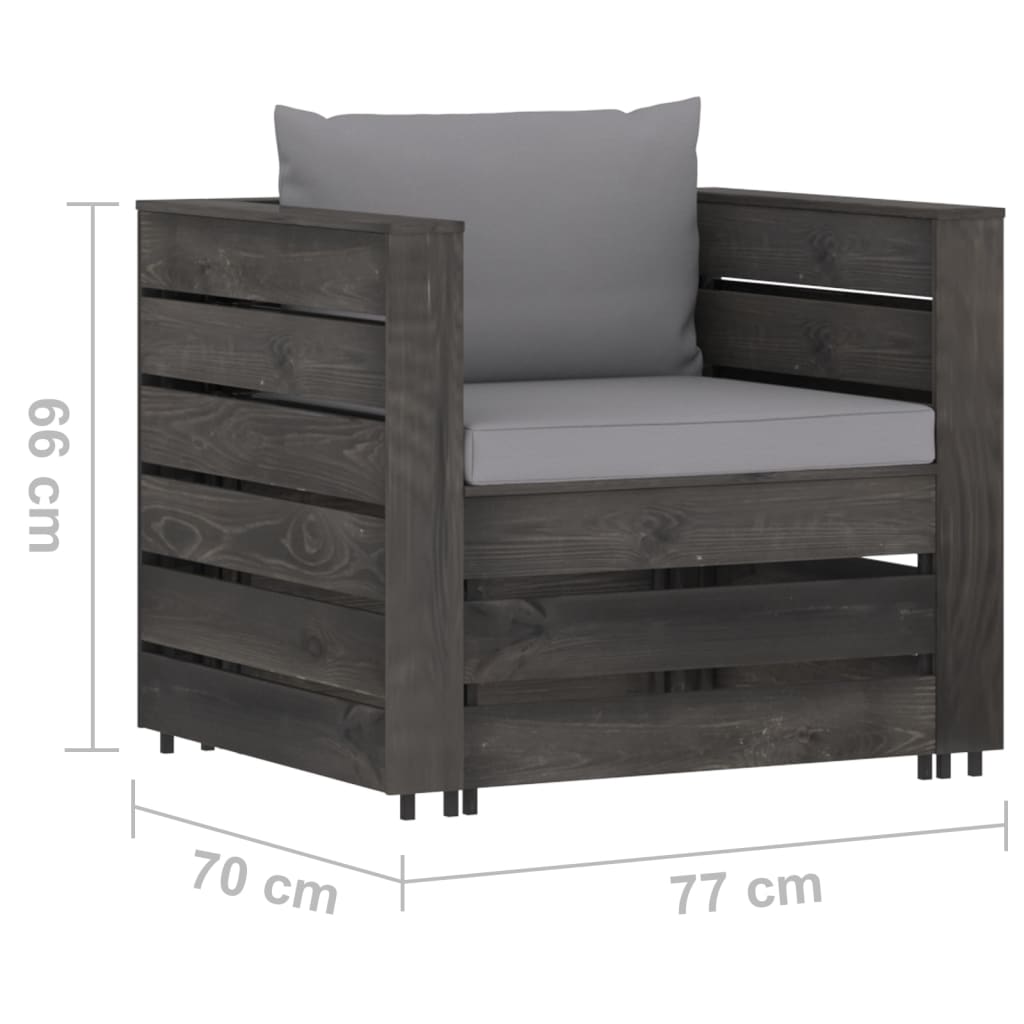 vidaXL Muebles de jardín 2 piezas con cojines madera impregnada gris