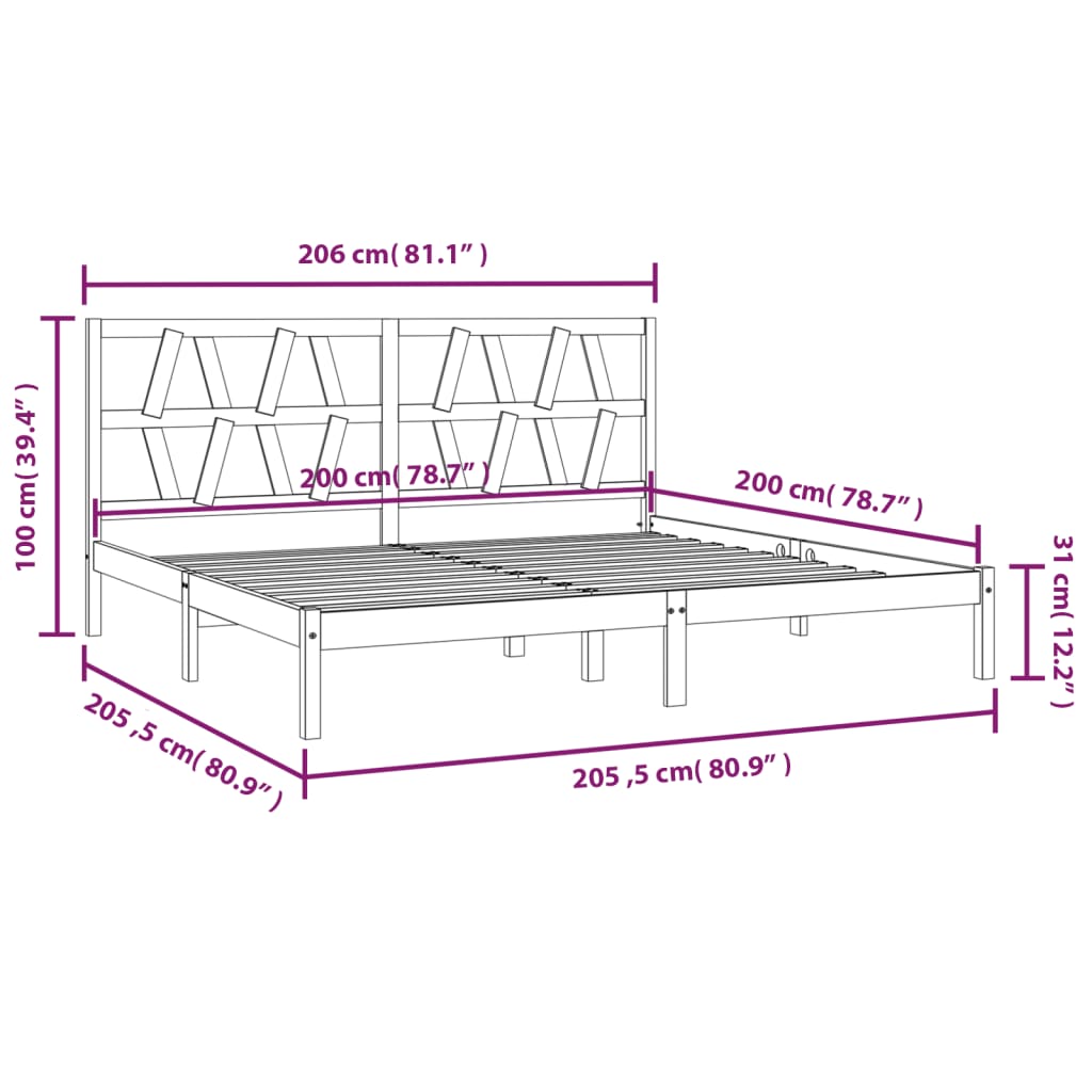 vidaXL Estructura de cama de madera maciza de pino negro 200x200 cm