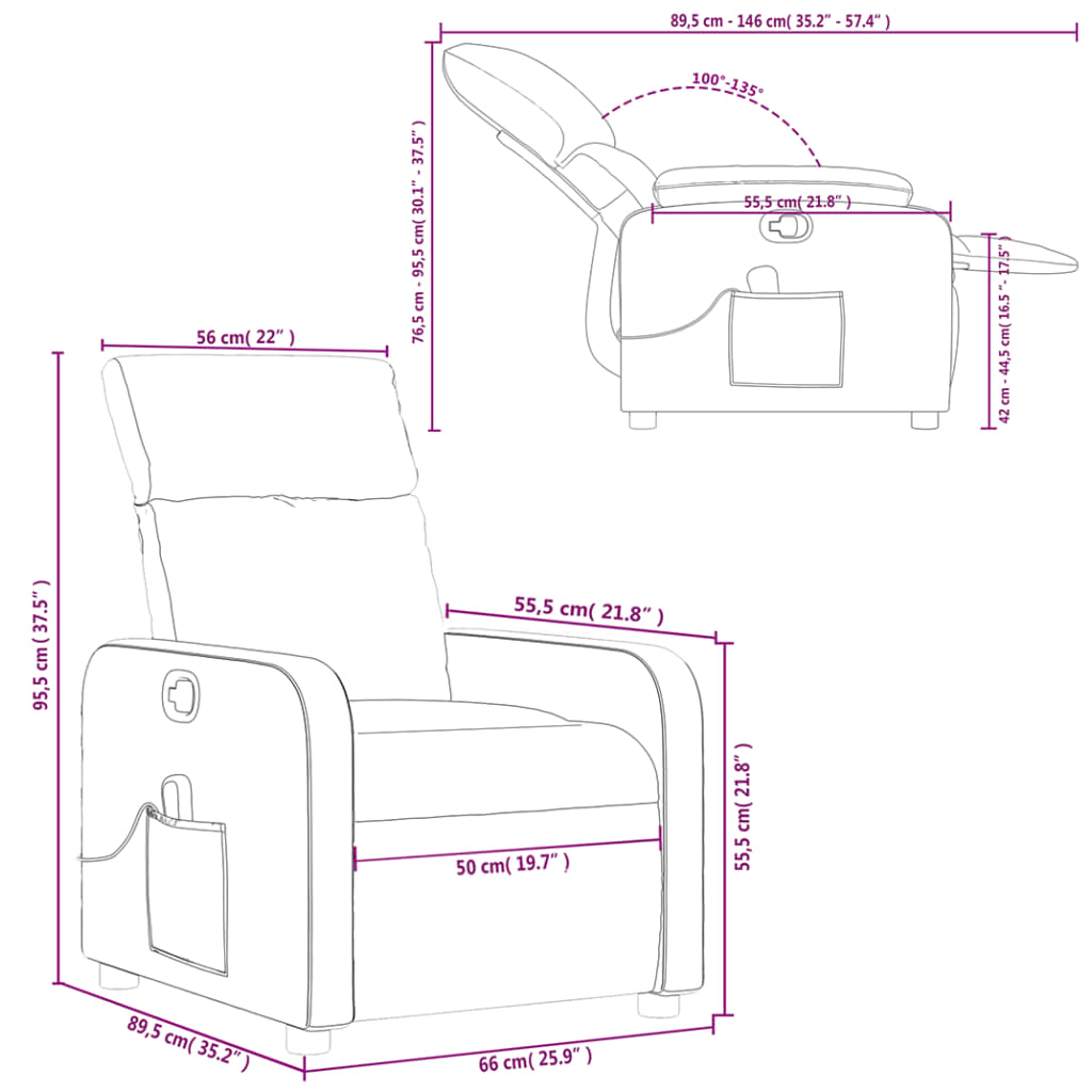 vidaXL Sillón de masaje reclinable de tela gris oscuro