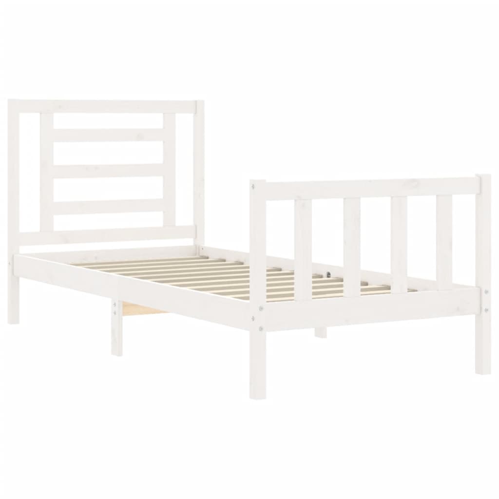 vidaXL Estructura de cama con cabecero madera maciza blanco 90x200 cm