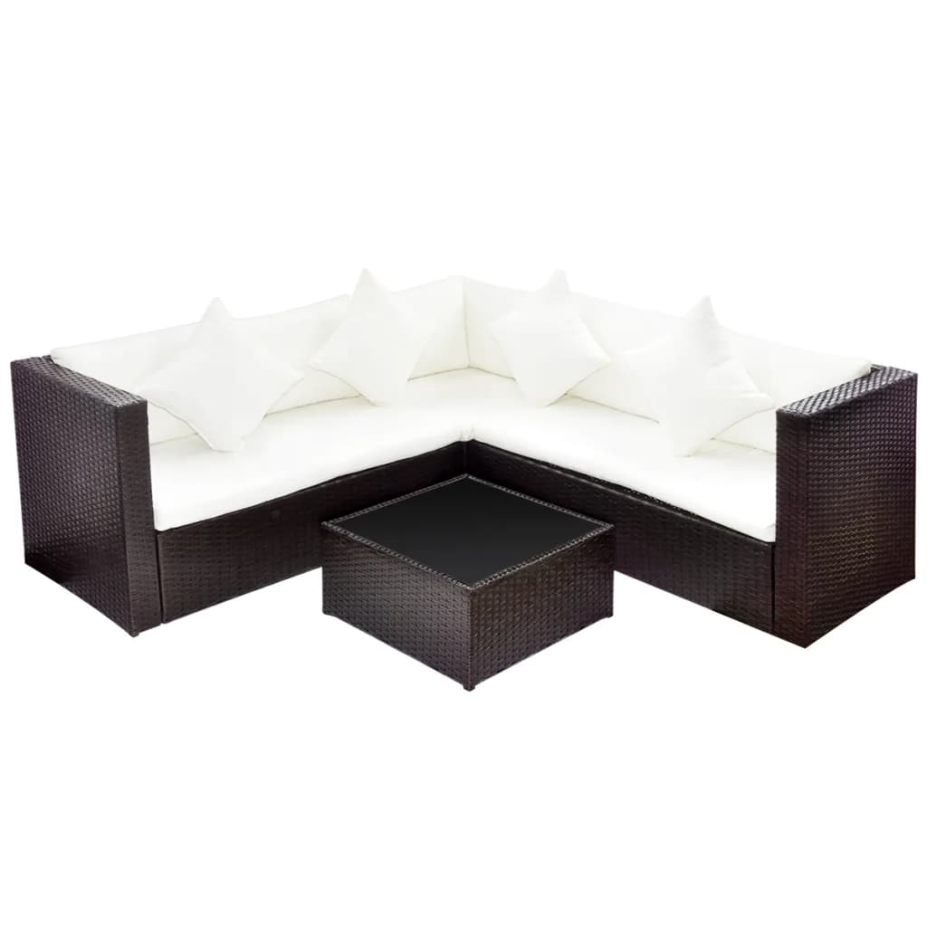 vidaXL Set muebles de jardín y cojines 4 piezas ratán sintético marrón