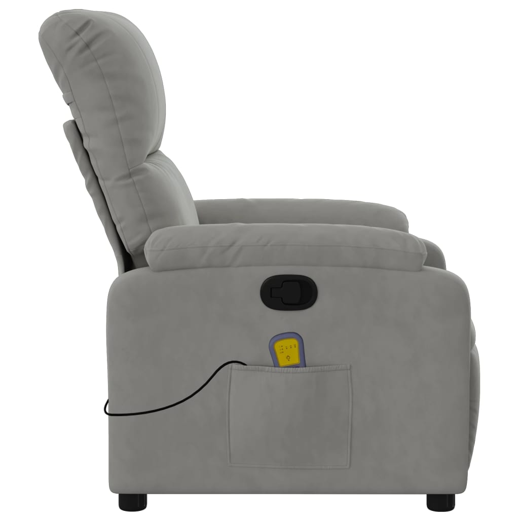 vidaXL Sillón reclinable de masaje tela de microfibra gris claro