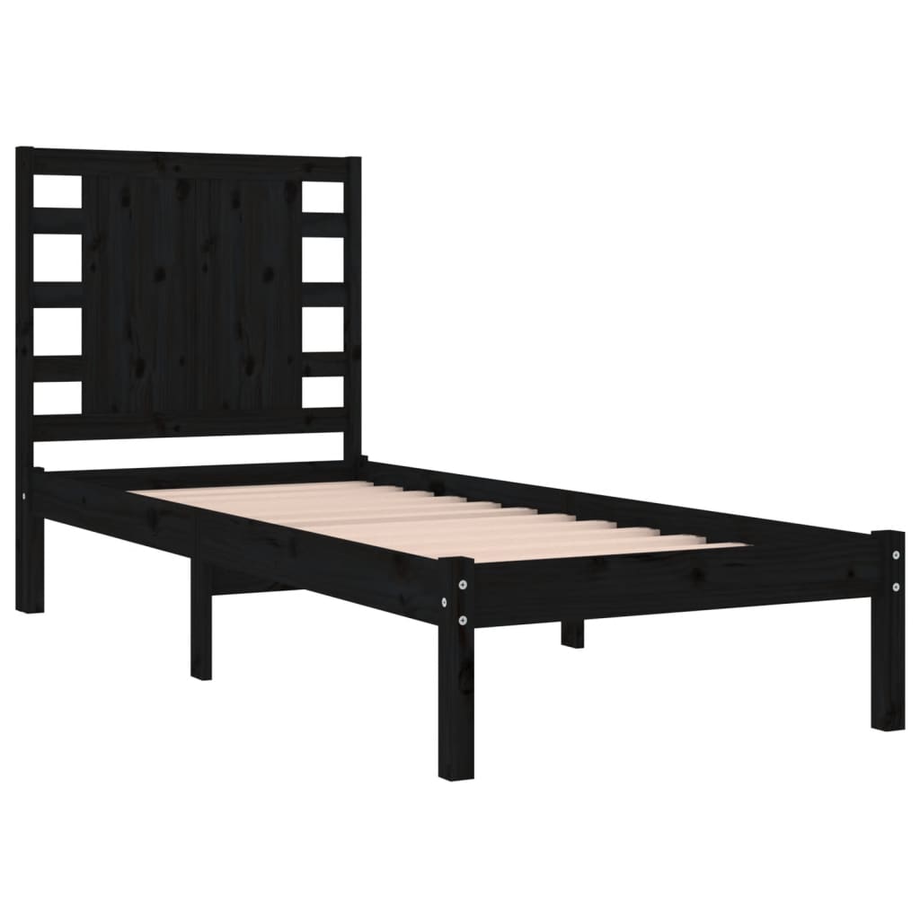 vidaXL Estructura de cama individual madera maciza negra 90x190 cm