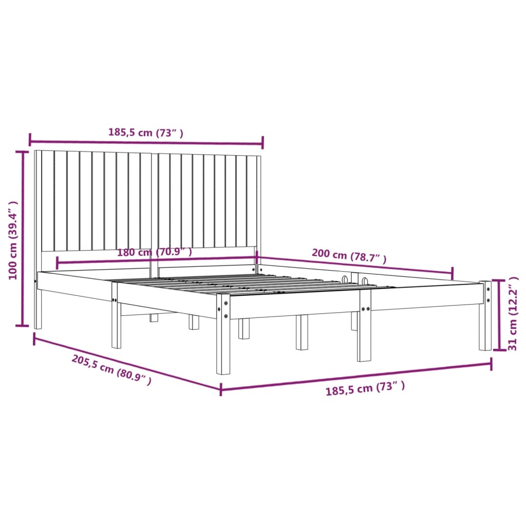 vidaXL Estructura de cama madera maciza 180x200 cm