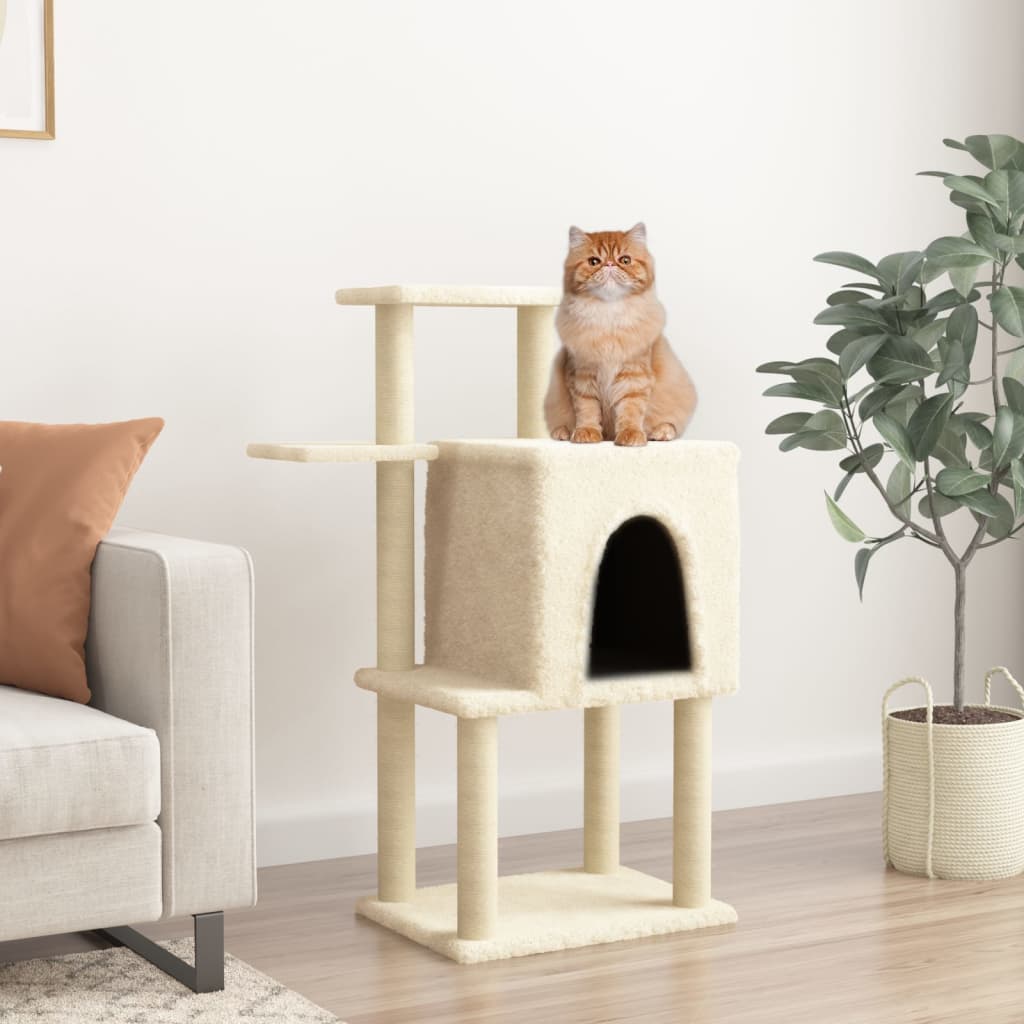 vidaXL Rascador para gatos con postes de sisal color crema 97 cm