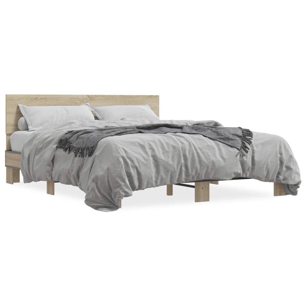 vidaXL Estructura cama madera ingeniería metal roble Sonoma 160x200 cm