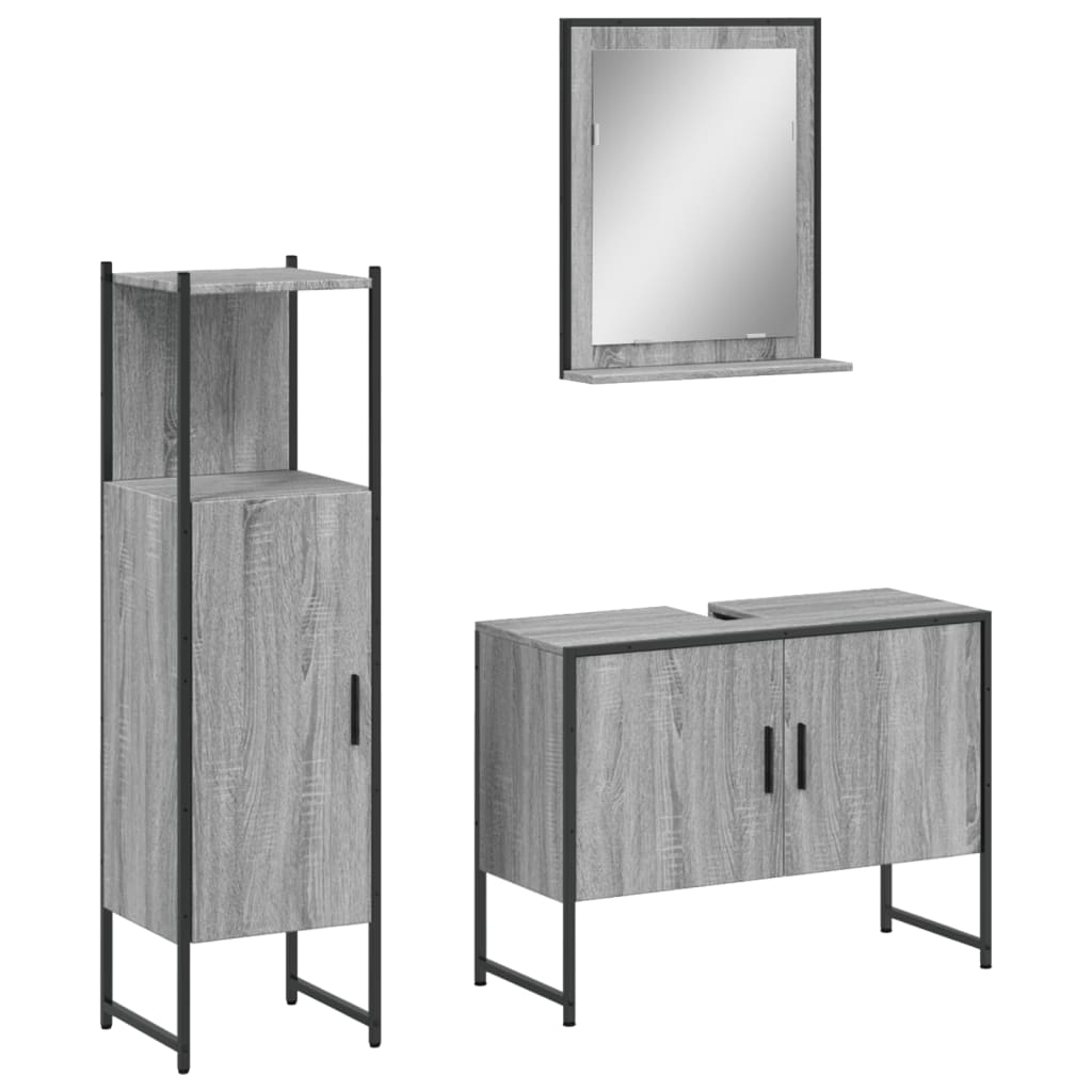 vidaXL Set de muebles de baño 3 pzas madera contrachapada gris sonoma