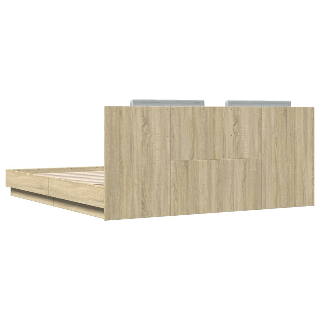 vidaXL Cama con cabecero madera de ingeniería roble Sonoma 180x200 cm