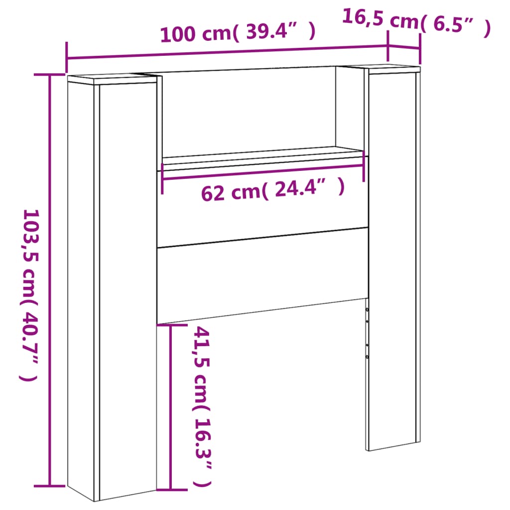 vidaXL Cabecero de cama con luz LED gris Sonoma 100x16,5x103,5 cm