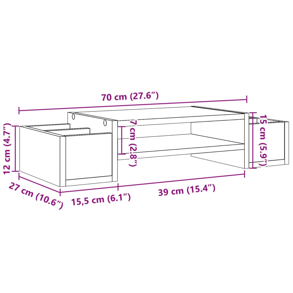 vidaXL Soporte de pantalla con almacenaje roble ahumado 70x27x15 cm