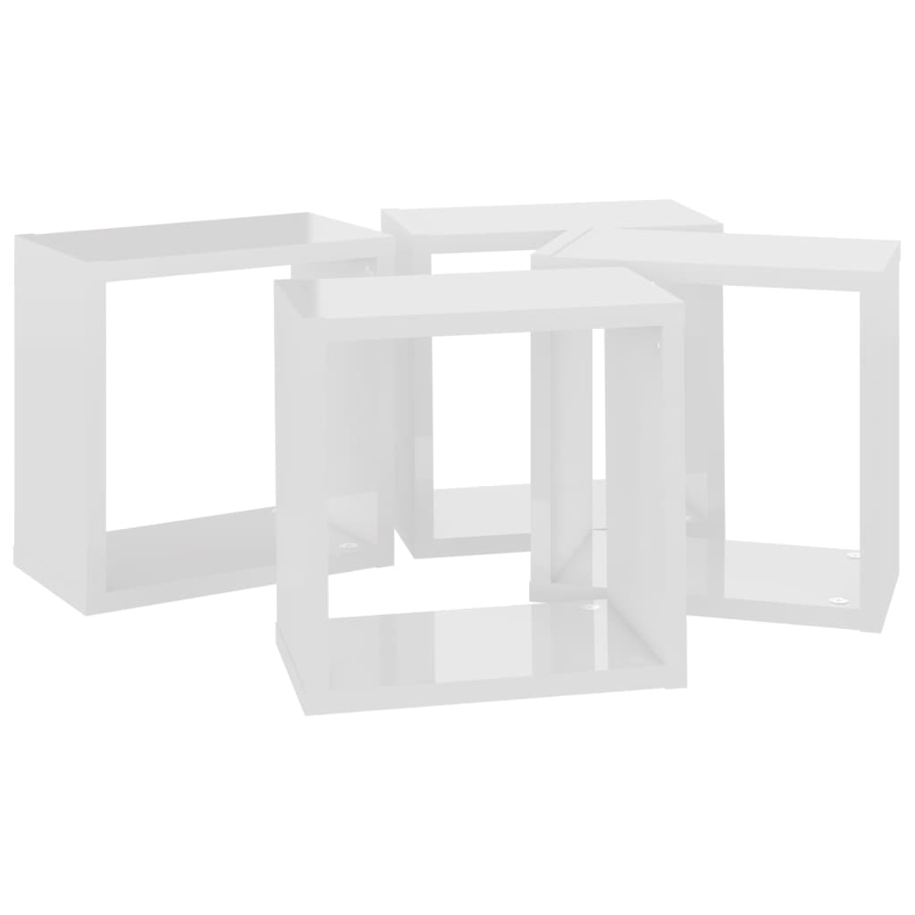 vidaXL Estantes cubo de pared 4 unidades blanco brillo 26x15x26 cm