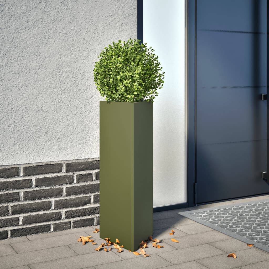 vidaXL Jardinera triangular acero verde oliva 30x26x75 cm