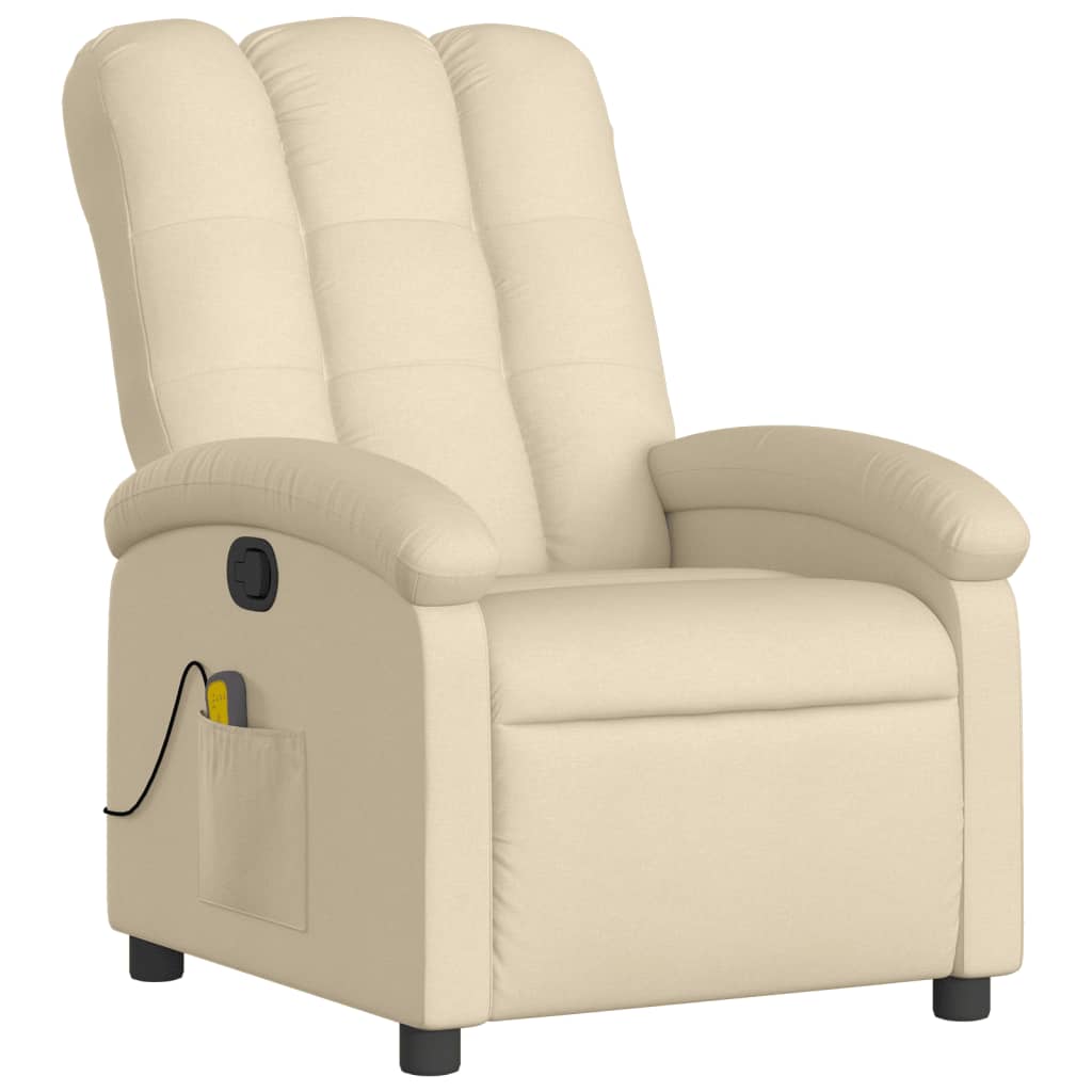 vidaXL Sillón de masaje reclinable de tela crema