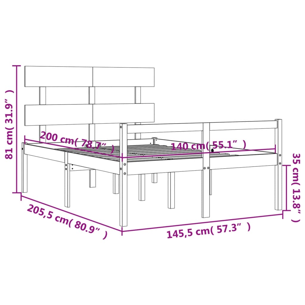 vidaXL Cama personas mayores cabecero madera marrón miel 140x200 cm