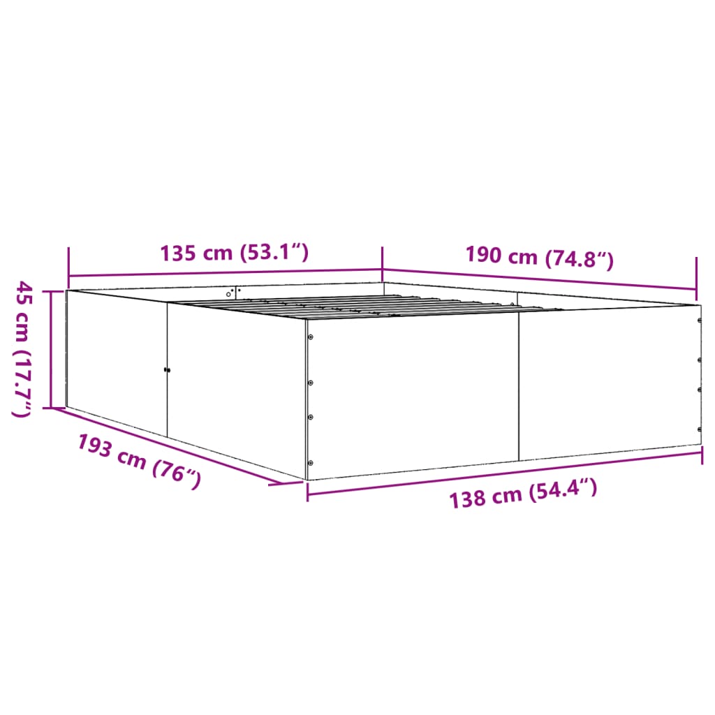 vidaXL Estructura de cama madera de ingeniería negra 135x190 cm