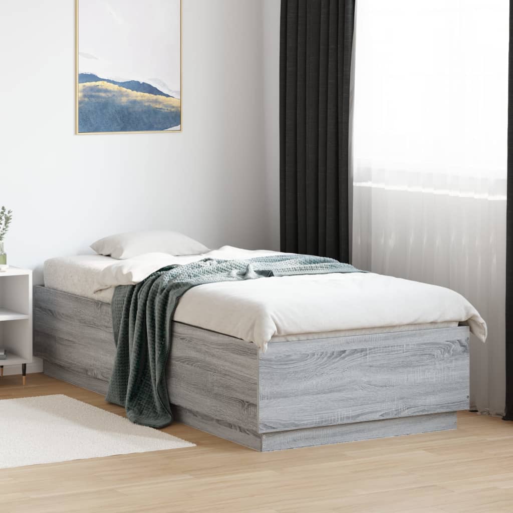 vidaXL Estructura cama con luces LED madera gris Sonoma 100x200 cm