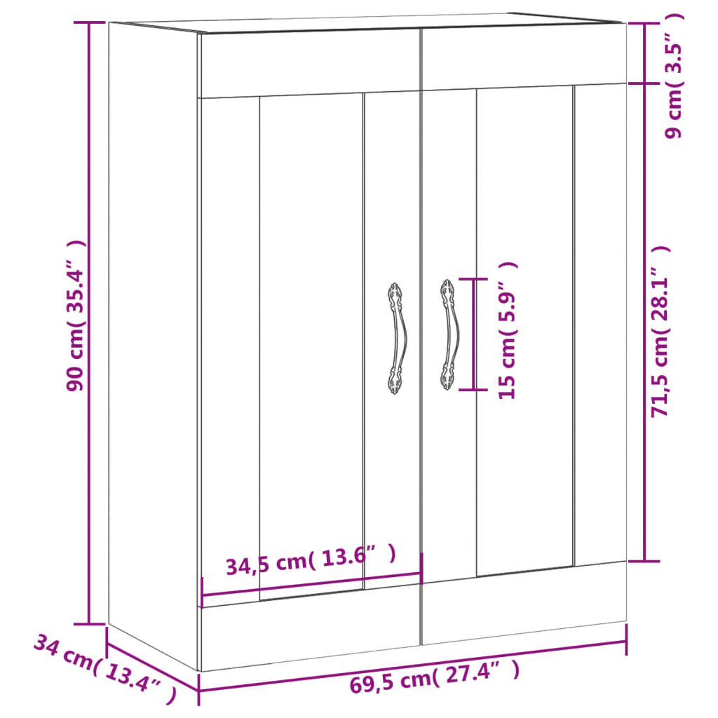 vidaXL Armario de pared madera ingeniería gris Sonoma 69,5x34x90 cm