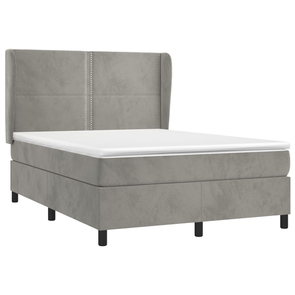 vidaXL Cama box spring con colchón terciopelo gris claro 140x190 cm