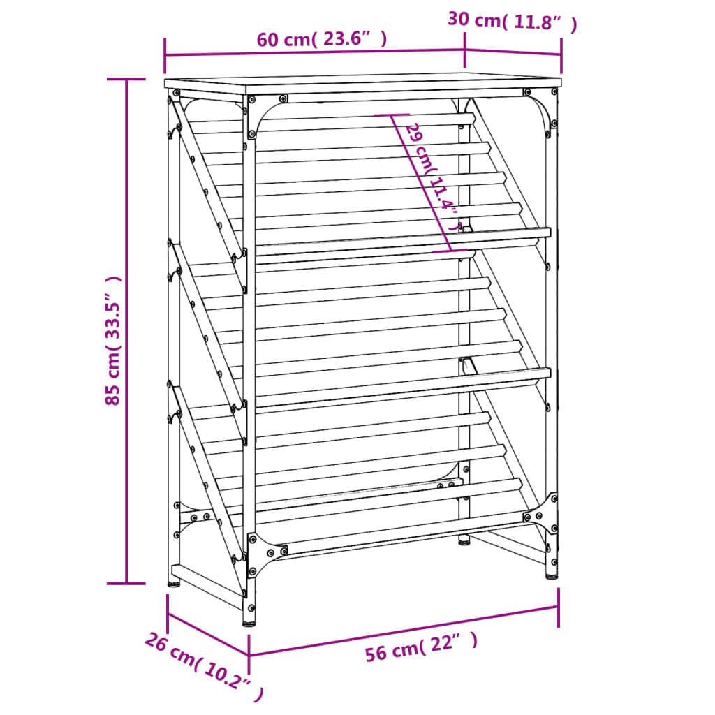 vidaXL Mueble zapatero madera de ingeniería roble Sonoma 60x30x85 cm