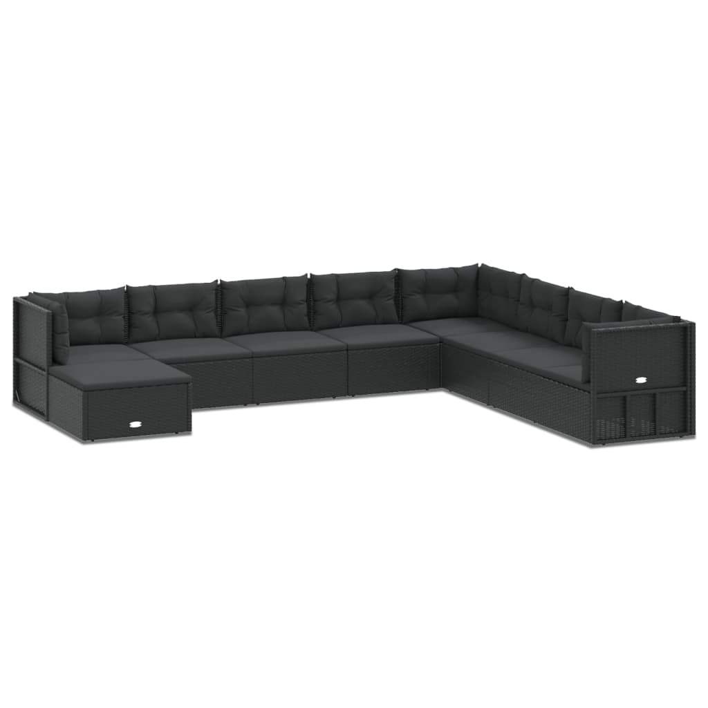 vidaXL Set de muebles de jardín 9 pzas y cojines ratán sintético negro