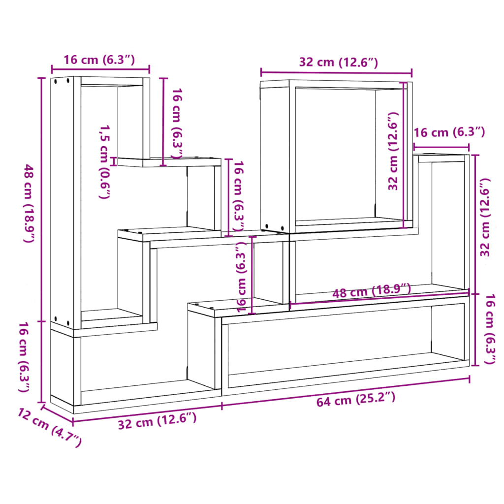 vidaXL Estantería de pared madera ingeniería roble ahumado 96x12x64 cm