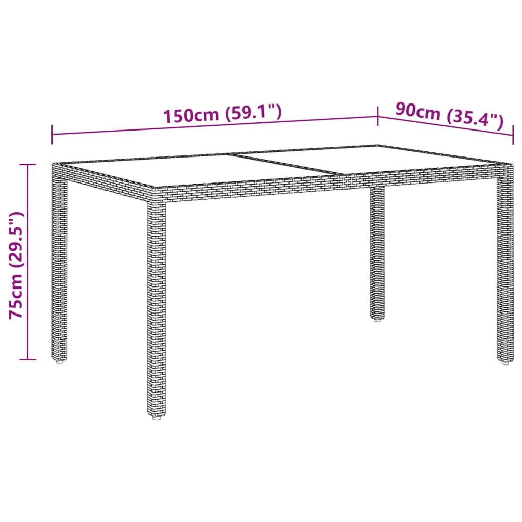 vidaXL Set de comedor de jardín 7 pzas ratán PE vidrio templado marrón