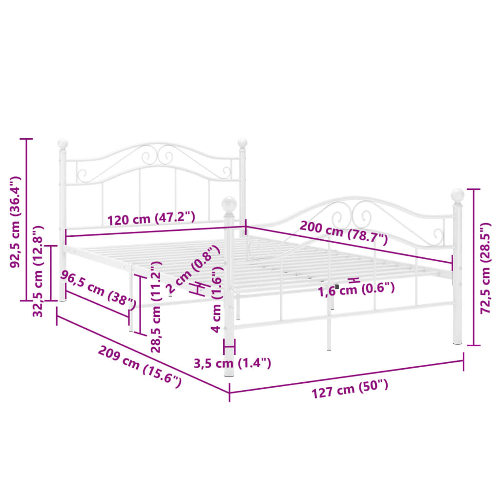 vidaXL Estructura de cama de metal blanco 120x200 cm