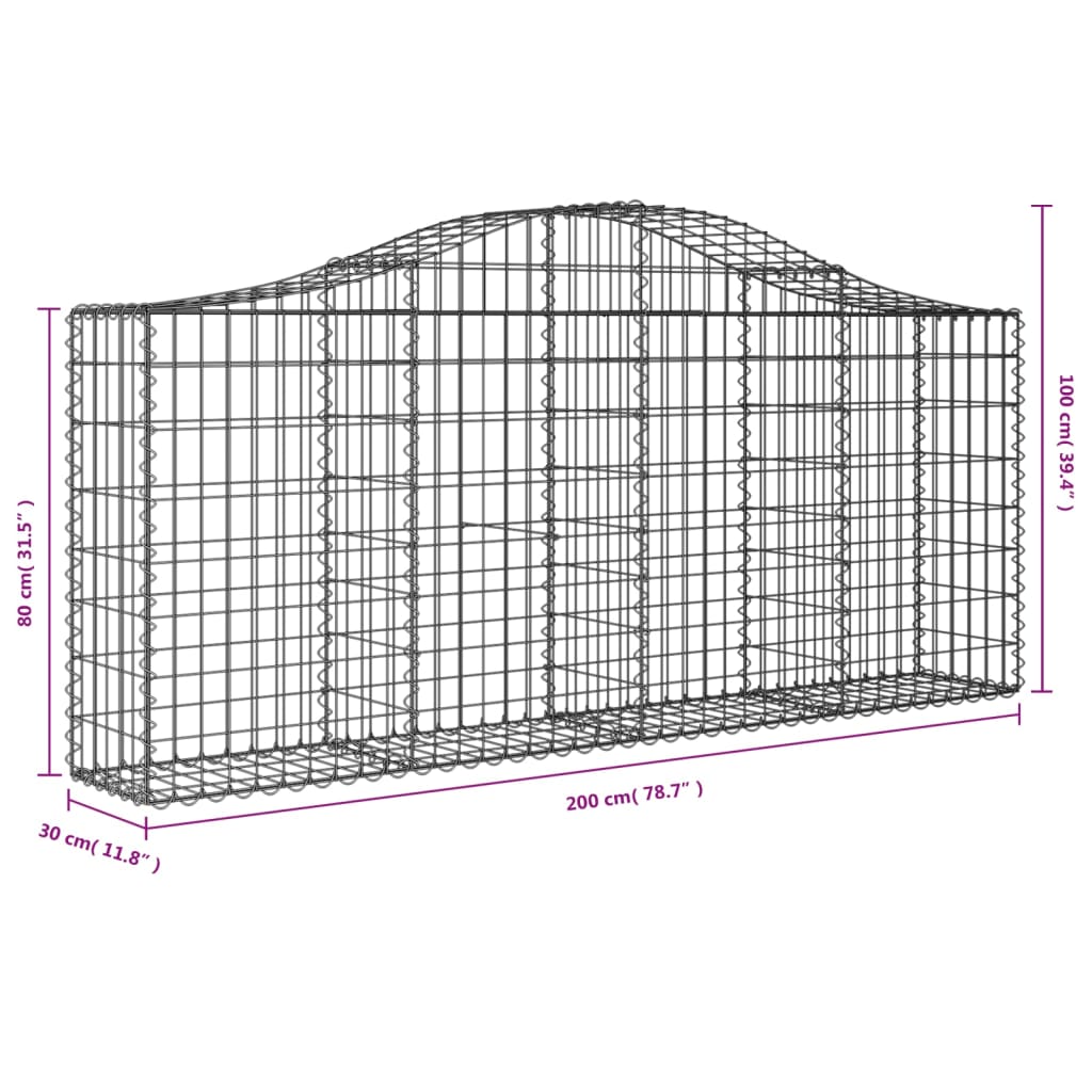 vidaXL Cestas de gaviones 3 uds forma de arco hierro 200x30x80/100 cm