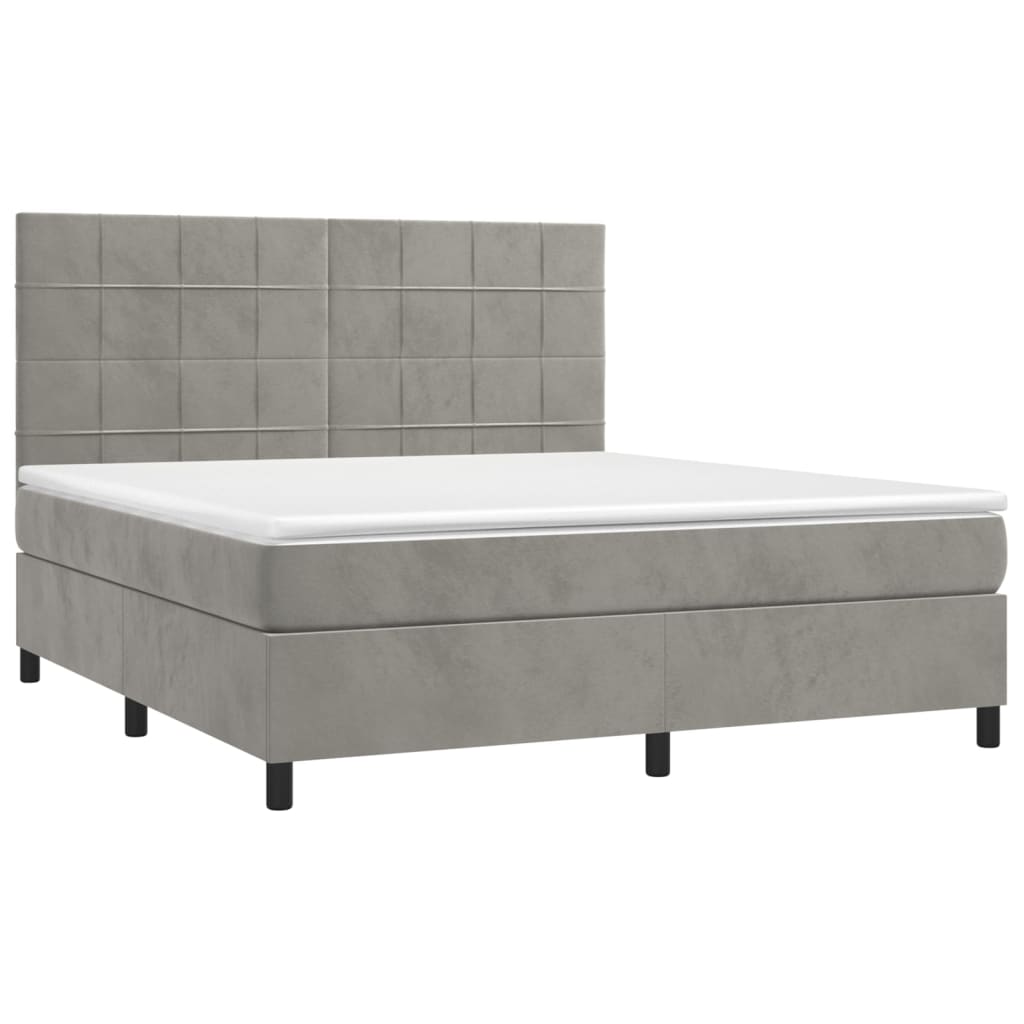 vidaXL Cama box spring con colchón terciopelo gris claro 180x200 cm