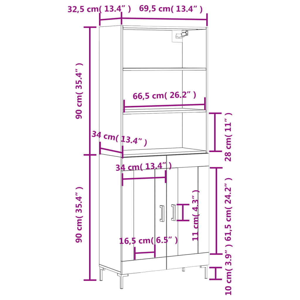 vidaXL Aparador alto madera contrachapada roble ahumado 69,5x34x180 cm