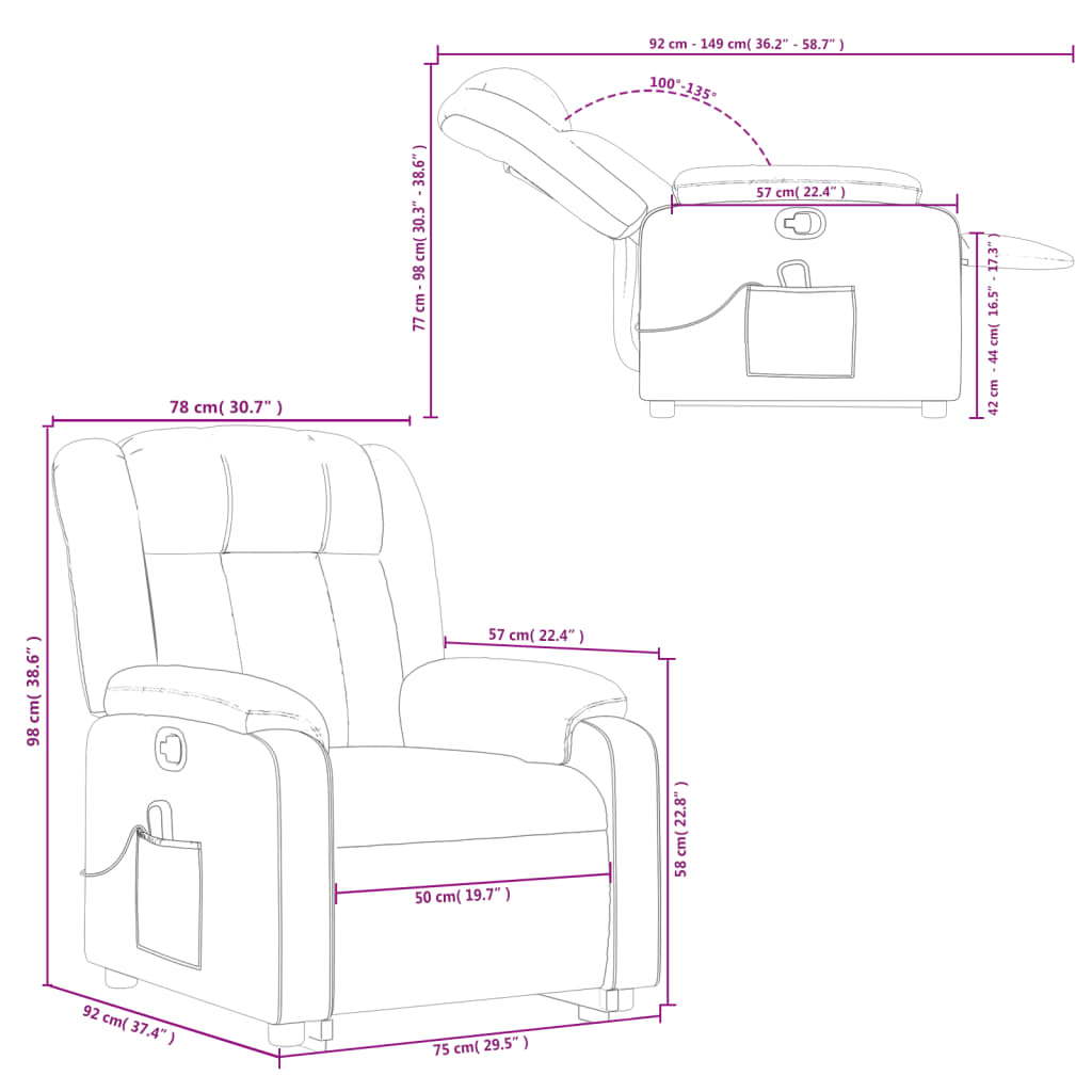 vidaXL Sillón reclinable de masaje de pie cuero artificial gris