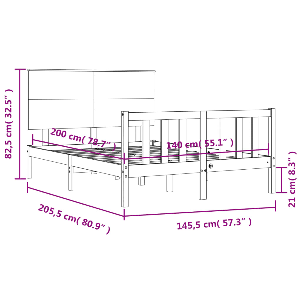 vidaXL Estructura de cama con cabecero madera maciza negro 140x200 cm