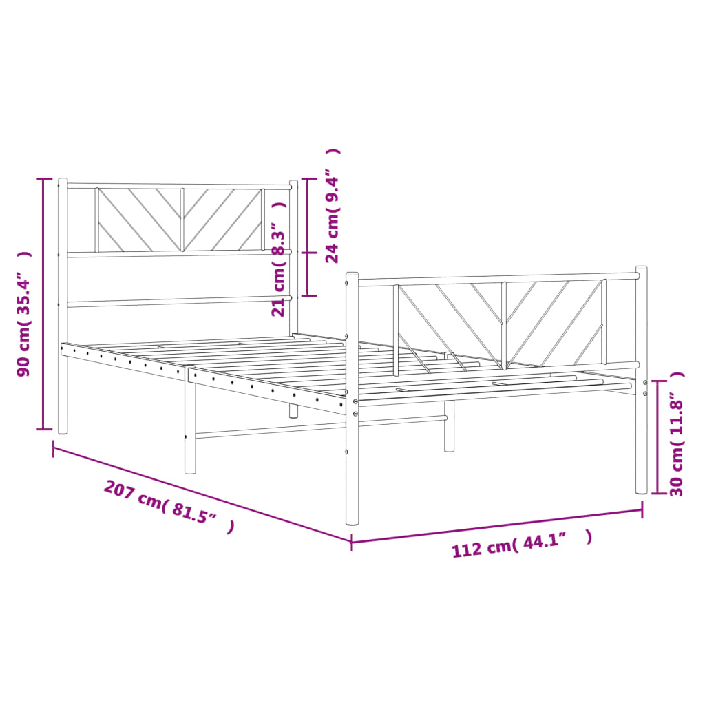 vidaXL Estructura cama sin colchón con estribo metal blanco 107x203 cm