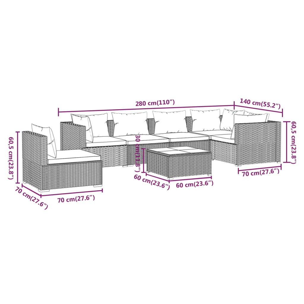 vidaXL Set de muebles de jardín 7 pzas y cojines ratán sintético negro