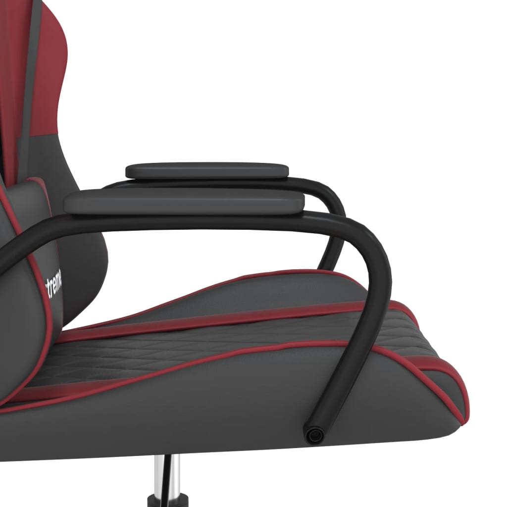 vidaXL Silla gaming de masaje cuero sintético negro y rojo vino tinto