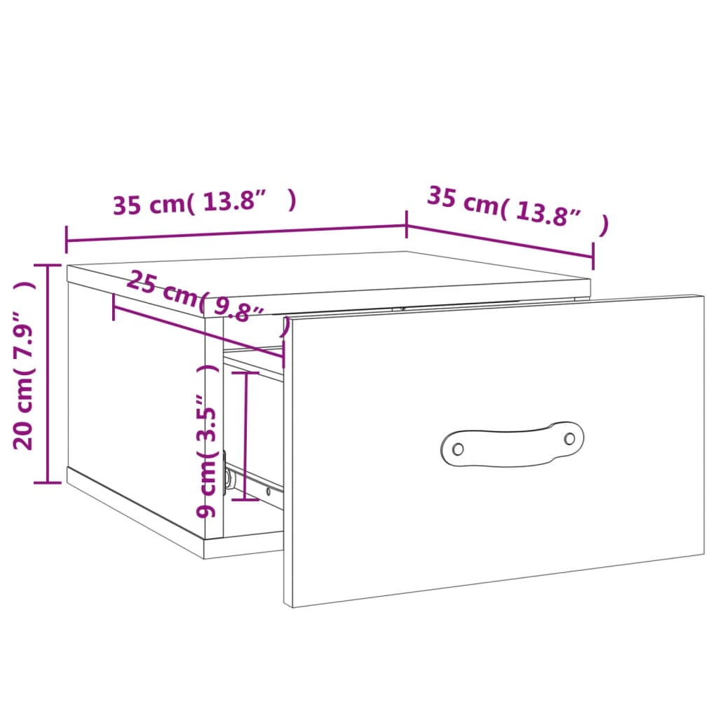 vidaXL Mesitas de noche de pared 2 uds color gris hormigón 35x35x20 cm